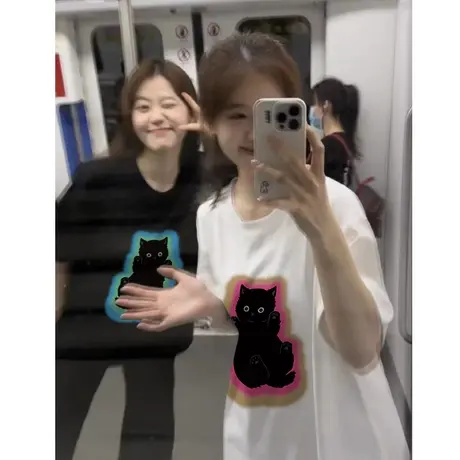 纯棉设计感港风短袖t恤女夏季新款小众宽松情侣闺蜜姐妹装上衣服商品大图