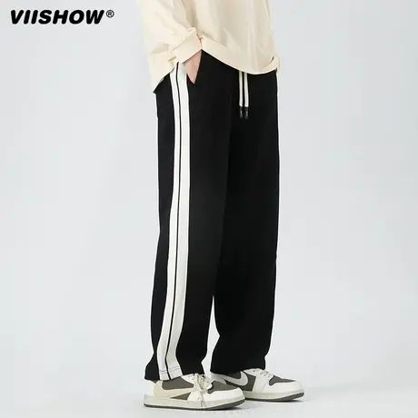 VIISHOW双杠条纹卫裤男ins潮直筒宽松阔腿裤垂坠感拖地休闲长裤商品大图