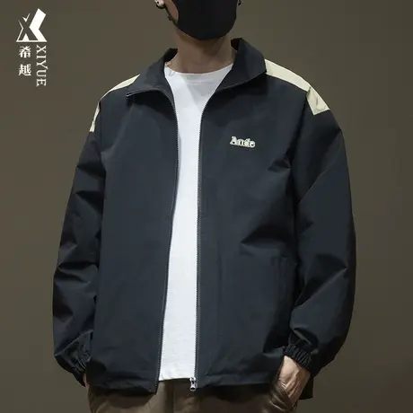 希越初秋拼接撞色夹克男宽松大码中性风设计感防水防风拉链外套潮商品大图