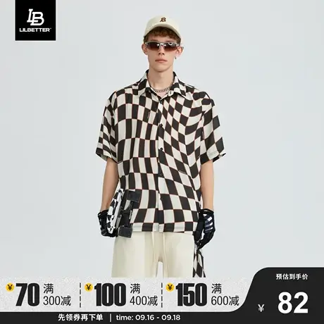 Lilbetter棋盘格短袖衬衫男设计感衬衣潮牌夏季上衣痞帅宽松寸衫商品大图