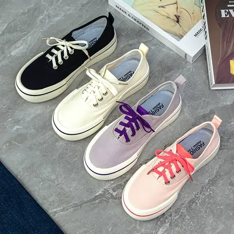 2023秋季薄款帆布鞋女小众百搭平底小白鞋ins松紧带一脚蹬懒人鞋商品大图
