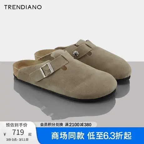 TRENDIANO牛反绒半包勃肯鞋2024年春季新款复古百搭半拖鞋鞋男潮图片