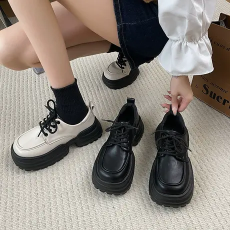 永希小皮鞋女春秋2024年新款小个子单鞋日系厚底增高配裙子乐福鞋商品大图