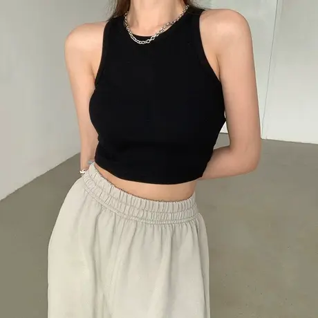 吊带设计感小众外穿甜辣无袖黑色小背心女夏内搭打底短款运动上衣图片