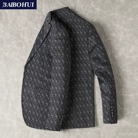 春秋季新款商务中年男士休闲西服上衣单件修身时尚个性潮流小西装图片