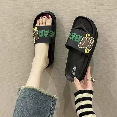 拖鞋女夏季时尚外穿ins潮可爱小熊松糕厚底增高跟防滑沙滩凉拖鞋商品大图