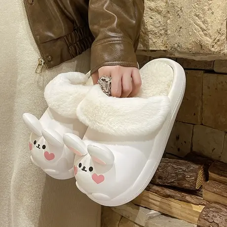 防水棉拖鞋女冬季卡通可爱兔子加绒月子保暖居家外穿防滑厚底拖鞋商品大图