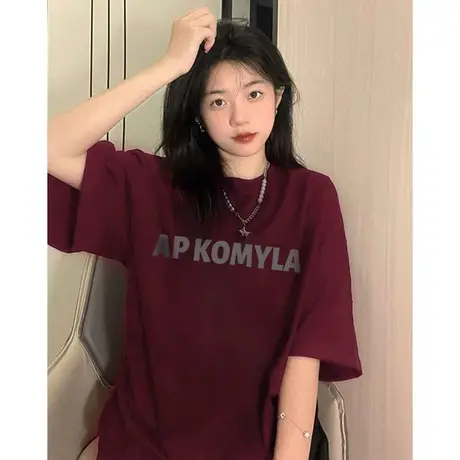 大码胖mm美式复古短袖t恤女夏季新款oversize时髦半袖上衣2-300斤商品大图