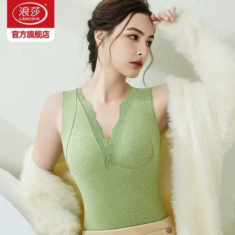 浪莎桑蚕丝羊毛保暖背心女士无痕内衣双面磨毛发热秋冬季打底衫DT商品大图