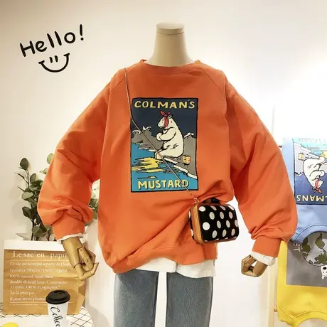 2020春韩国东大门ulzzang卡通搞怪长袖卫衣原宿风宽松BF卫衣显瘦商品大图