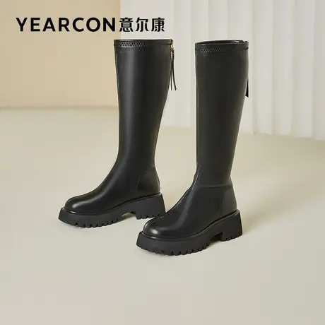 意尔康女靴2023款秋冬季单靴长筒靴女厚底长靴显瘦靴子粗腿瘦瘦靴图片