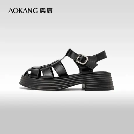 奥康女鞋 2024夏季新款包头罗马凉鞋厚底外穿时尚镂空沙滩女凉鞋图片