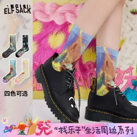 妖精的口袋复古印花中筒袜女24秋新休闲小众 ins潮商品大图