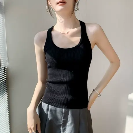 工字背针织挂脖背心女2025新款辣妹风修身百搭低领衬衫内搭打底衫商品大图
