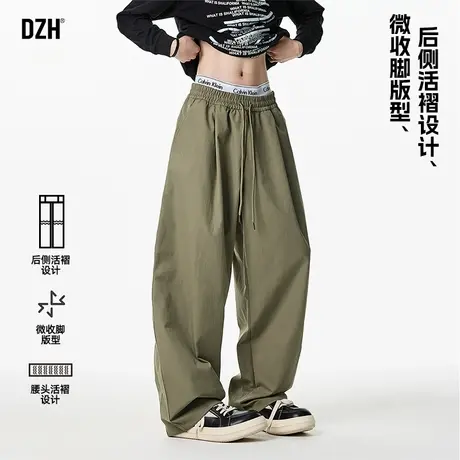 男士松紧腰工装休闲裤男春夏直筒宽松2025新款阔腿弯刀裤男款裤子商品大图