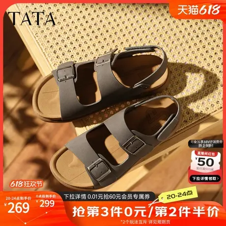 TATA他她复古休闲凉鞋男鞋子真皮运动沙滩凉鞋夏季新款AAB02BL5商品大图