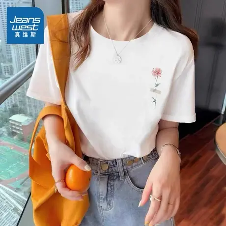 KMV真维斯白色内搭短袖t恤女夏季2025新款小个子纯棉薄款女士上衣商品大图