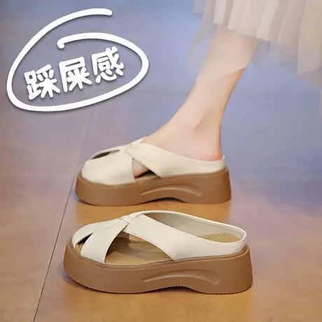 踩屎感厚底包头半拖鞋女2025夏季百搭新款外穿一脚蹬凉拖罗马凉鞋商品大图