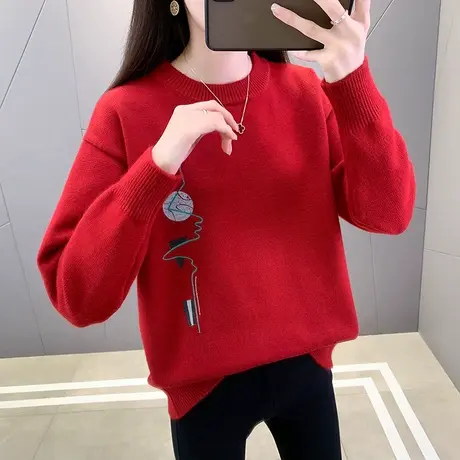 韩版宽松女毛衣慵懒风套头针织衫秋冬新款时尚女内搭时尚打底衫女图片