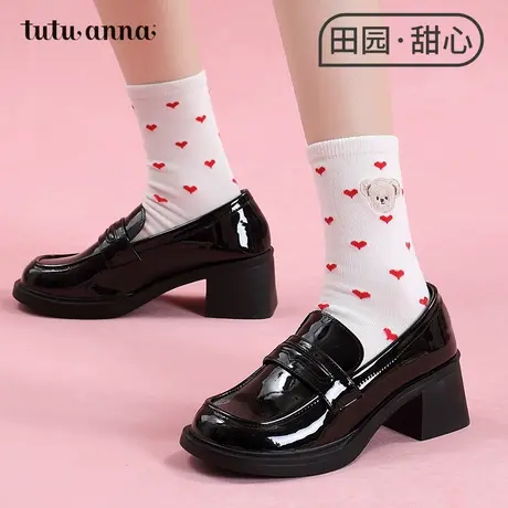 tutuanna袜子女夏薄款纯色田园女孩风蝴蝶结珍珠透气中筒袜子短袜商品大图