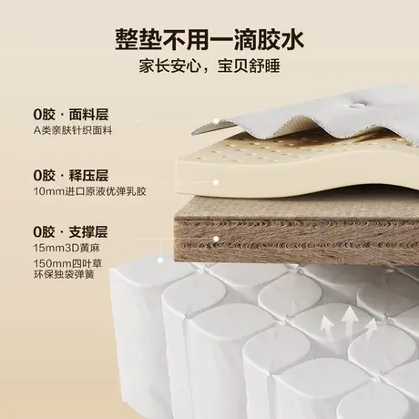 全友儿童床垫天然乳胶黄麻床垫独立袋袋装床垫卧室单人床垫商品大图