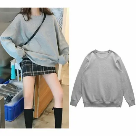 简约百搭纯色灰色卫衣女2025新款ins潮宽松早秋款圆领慵懒风上衣图片