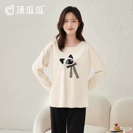 【100%纯棉】女款长袖长裤套装2025夏秋天女舒适透气可外穿家居服商品大图