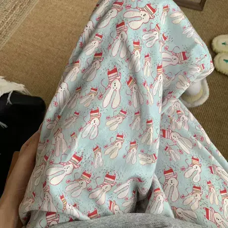 淡蓝小兔！！可爱卡通全棉磨毛宽松舒适长裤可外穿居家睡裤可外穿商品大图