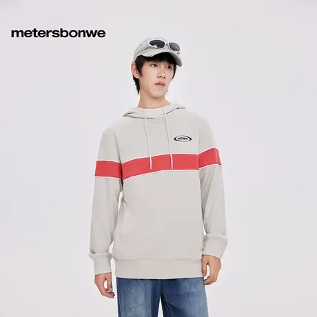 美特斯邦威连帽卫衣男校园时尚潮流上衣抽绳复古撞色舒休闲适百搭图片