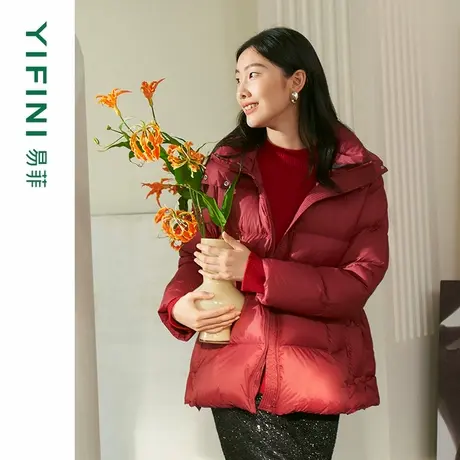 [专柜同款]Yifini/易菲白鹅绒加厚保暖宽松短款羽绒服女冬新商品大图
