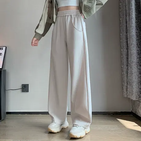 2023新款休闲运动直筒裤女春秋季韩版高腰宽松百搭阔腿拖地长裤潮图片