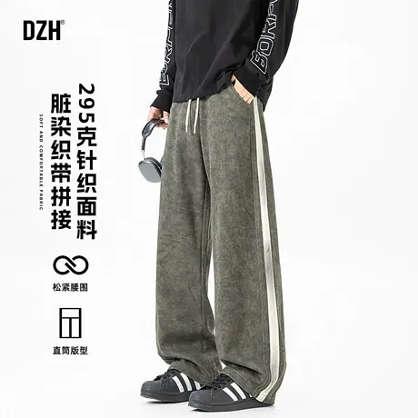 青少年军绿色美式运动裤子男秋季针织直筒长裤脏脏裤2025新款男裤商品大图