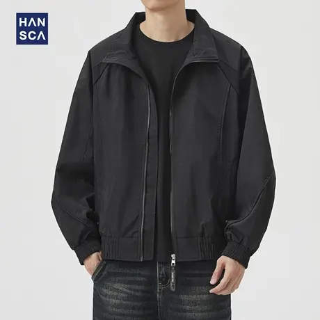 hansca高密防风休闲立领夹克外套男士2025秋季新款宽松插肩袖上衣商品大图