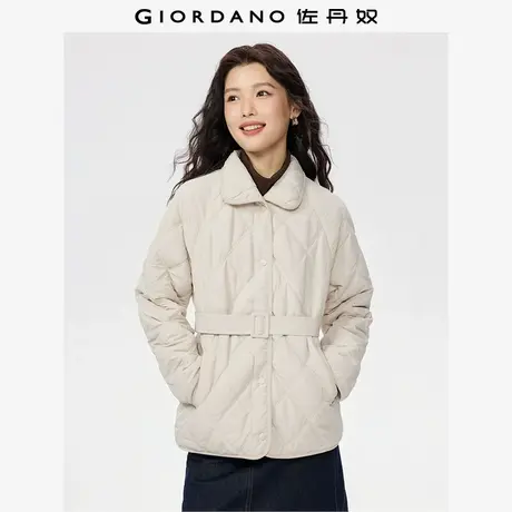 佐丹奴棉衣外套女秋冬新款菱形格配腰带插肩翻领棉服夹克05375714图片