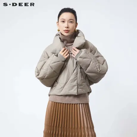 sdeer圣迪奥冬季女装时尚立领菱格茧型宽松羽绒服S24483107商品大图
