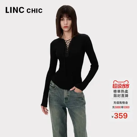 LINCCHIC金羽杰内搭打底衫女修身绑带设计针织衫女上衣S243SW532商品大图