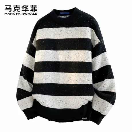 马克华菲美式条纹圆领毛衣男士秋季2025新款宽松慵懒风打底针织衫图片