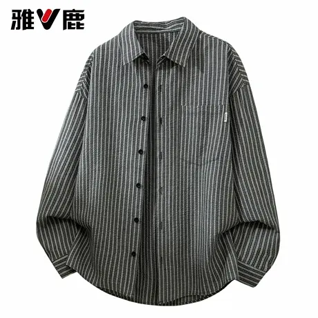 雅鹿2026春季新款时尚港风长袖条纹衬衫男青年大码宽松衬衣薄外套图片