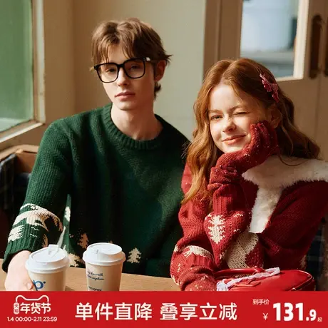 唐狮2026秋冬毛衣情侣款圆领套头费尔岛提花节日氛围毛线衫超好看图片