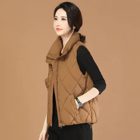 韩潮袭人立领菱格纹棉马甲外套女2023冬新款休闲百搭背心坎肩马夹图片