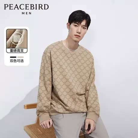 太平鸟男装重磅卫衣2023春季新款潮流老花上衣韩版时尚圆领卫衣Y图片