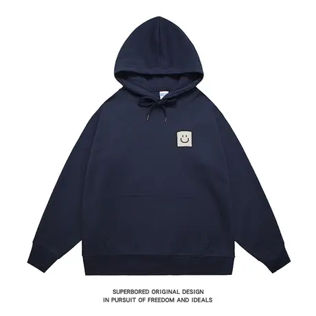 春秋季简约笑脸卫衣男连帽秋冬款宽松休闲套头上衣情侣装帽衫商品大图