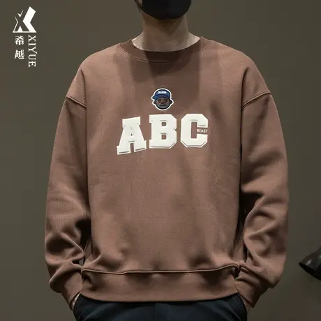希越趣味卡通针织卫衣男士宽松大码美式高街风刺绣打底衫2023秋冬商品大图