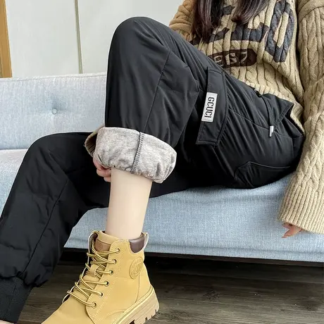 外穿白鸭绒工装羽绒裤女2023冬季新款高腰直筒加厚抗寒棉裤保暖裤商品大图