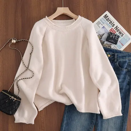 圆领针织衫毛衣女2023秋冬新款韩版宽松长袖套头打底衫女百搭上衣图片