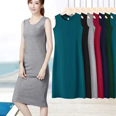 灰色直筒款无袖打底背心裙圆领宽肩带连衣裙过膝长裙简约秋季新款图片