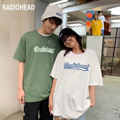 Radiohead宽松t恤纯棉简约字母2021夏季新款显白显瘦黄色短袖上衣商品大图