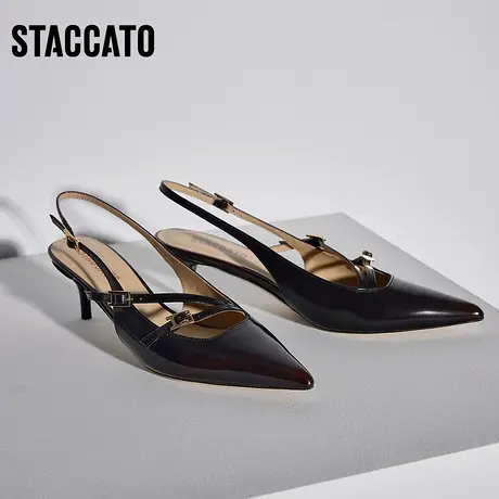 思加图新款法式复古风凉鞋气质包头细跟凉鞋女D1292CH3图片