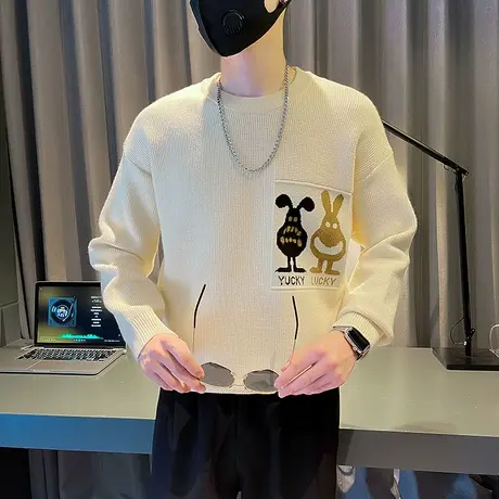 设计感卡通提花设计毛衣男2023秋冬新款休闲轻熟风男生打底毛线衣商品大图