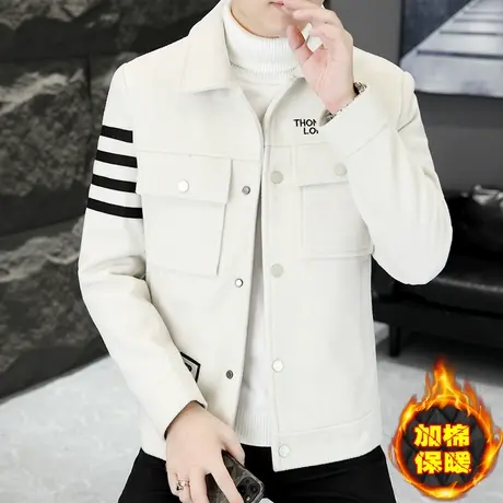 秋冬季潮牌夹棉毛呢子夹克上衣男士高级感时尚休闲加厚短风衣外套商品大图